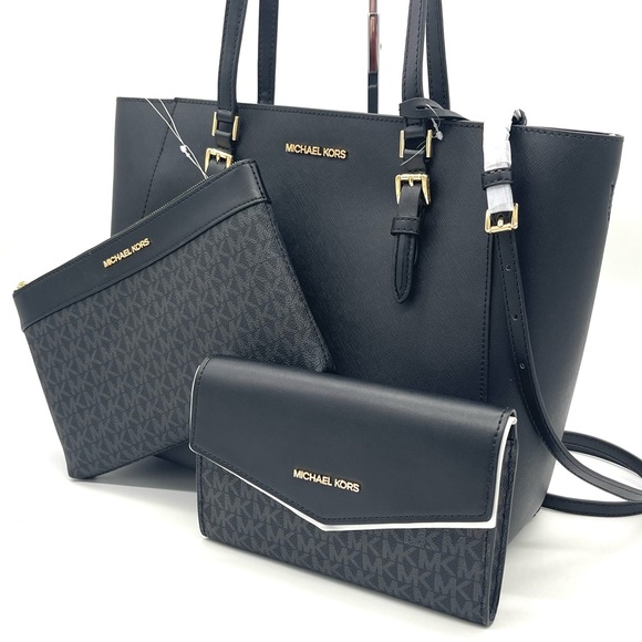 Michael Kors Large Charlotte 3 in 1 Tote Bag Black - Picture 1 of 16